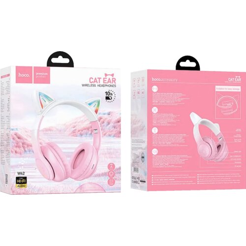 Hoco. Brezžične slu&amp;scaron;alke z mikrofonom, Bluetooth - W42 Cat Ears, Cherry Blossom Slike