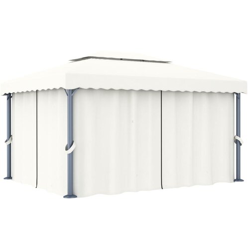 vidaXL paviljon z zaveso 4x3 m kremno bel aluminij Cene