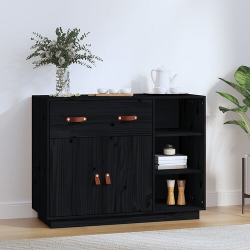 The Living Store Komoda črna 98,5x40x75 cm trdna borovina - Komoda, (21661819) Slike