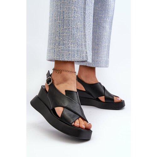 Kesi Women's eco-leather platform sandals with wedges, black Vaiara Cene