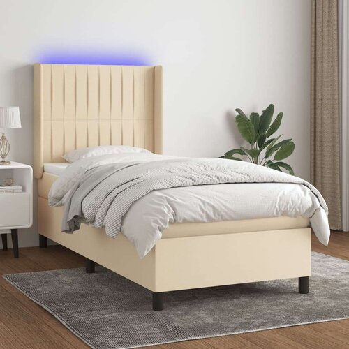  Box spring postelja z vzmetnico LED krem 100x200 cm blago, (20900511) Slike