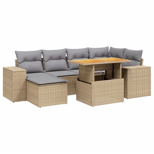  7-dijelni set vrtnih sofa od poliratana s jastucima bež Beige and grey Slike