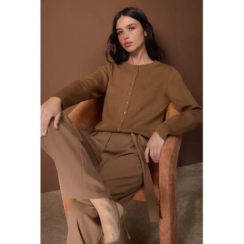 TRENDYOLMILLA Trendyol ženski duks Wardrobe Essentials Brown Button Detailed Cotton Basic Knitwear Cardigan, braon Cene