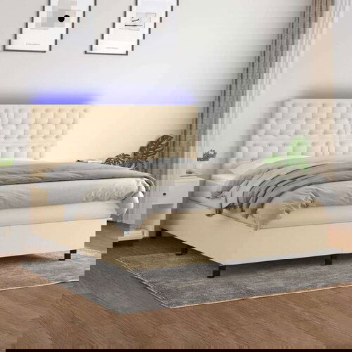  Krevet box spring s madracem LED krem 160x200 cm od tkanine Slike