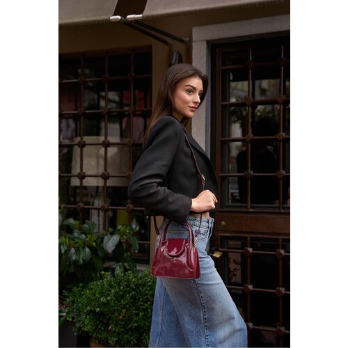 Madamra Burgundy Patent Leather Women's Maja Clamshell Mini City Women's Bag - Slike