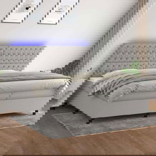  Box spring s madracem LED svjetlosivi 200x200 cm tkanina Slike