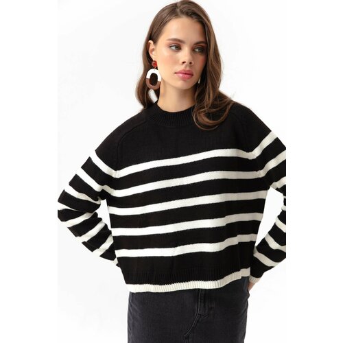 Lafaba Women's Black Oversize Striped Knitwear Sweater Slike