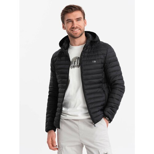 Ombre Men's satin finish bomber jacket with contrasting ribbed cuffs - dark blue Slike