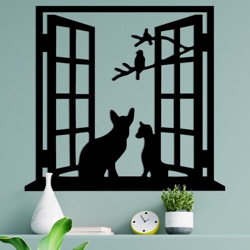 Wallity Zidna dekoracija Cat In The Window, 100x0.15x92 cm, 1.5 mm, Crna Cene