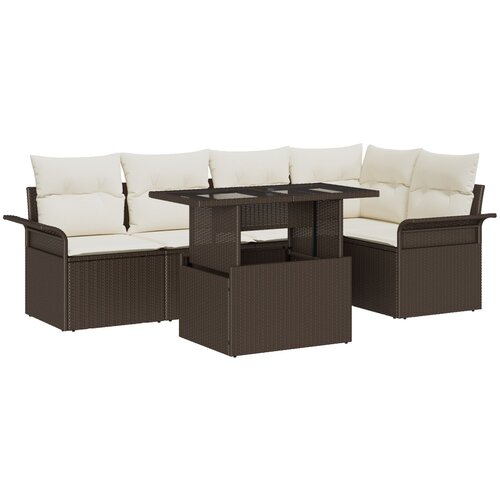 VidaXL Vrtni Sofa Set Set od 6 Smeđa i Krem Poliratan, Poliester Slike
