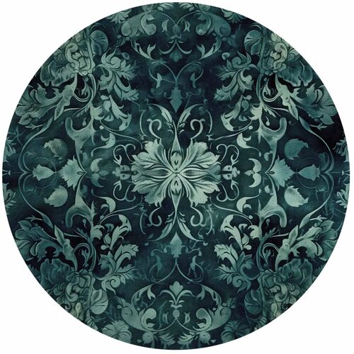  Okrugla fototapeta - Oriental carpet pattern: emerald ornaments and worn patterns 180x180 Slike