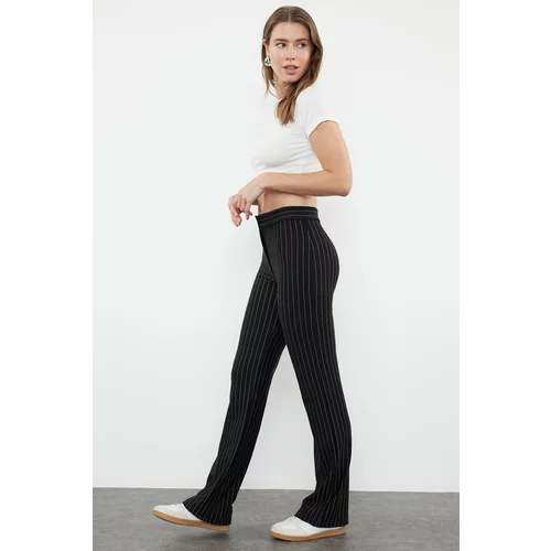 Trendyol Black Striped Stretch Waist Flare Leg Knitted Trousers