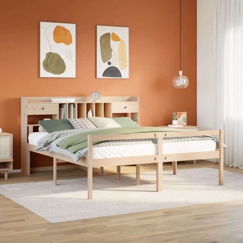  krevet s regalom za knjige bez madraca 180x200 cm od borovine - prirodna 180 x 200 cm Cijene