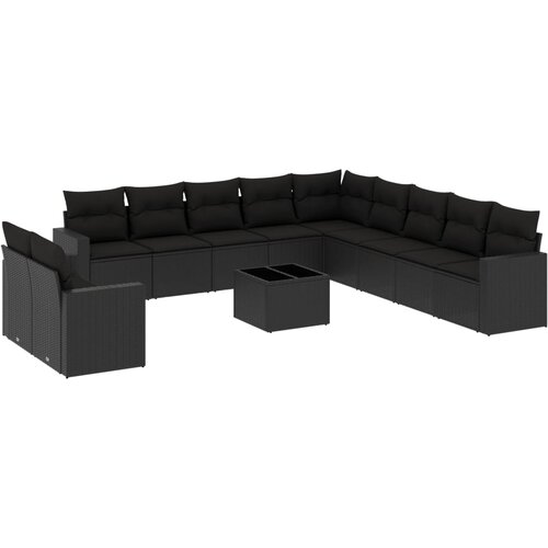  12-dijelni set vrtnih sofa od poliratana s jastucima crni Crna Slike