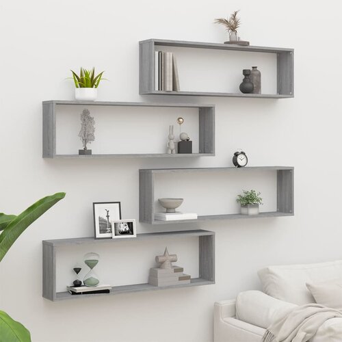 VidaXL Stenske kockaste police 4 kosi sive sonoma 100x15x23 cm Slike