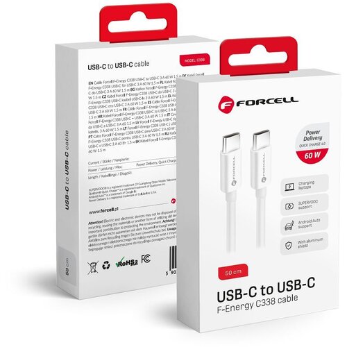 forcell kabal C338 type c na type c QC4.0 3a/20V pd 60W 50cm beli Cene