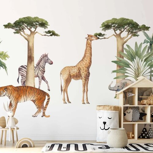  Foto tapeta - Jungle Animals on White Background Made With Watercolour Technique 100x70 Vodootporna Cene