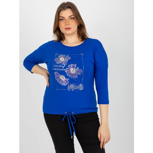 Fashion Hunters Women's blouse plus size with 3/4 sleeves and print - blue Slike