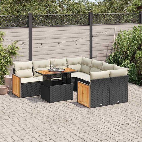 VidaXL 9-dijelni set vrtnih sofa s jastucima crni od poliratana bagrem Slike