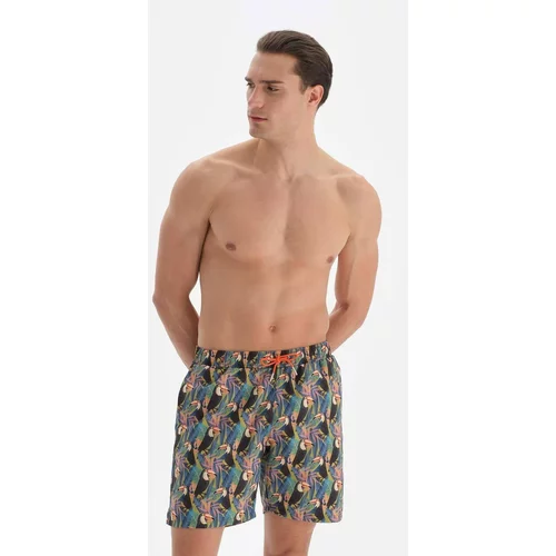Dagi Green - Anthracite Tucan Patterned Medium Swim Shorts