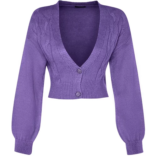 Trendyol Purple Crop Soft Textured Knitwear Cardigan