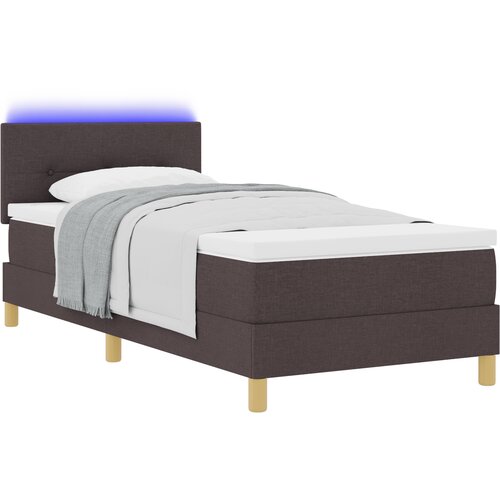 vidaXL postelja s vzmetnico in LED temno rjava 90x200 cm tkanina, (22083696) Cene