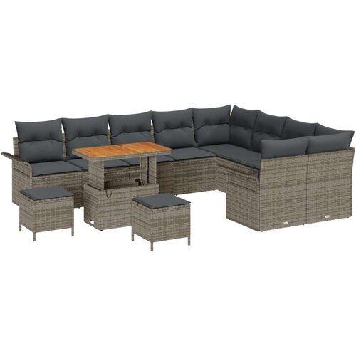  12-delni vrtni sofa set s blazinami siva poli ratan akacija Cene