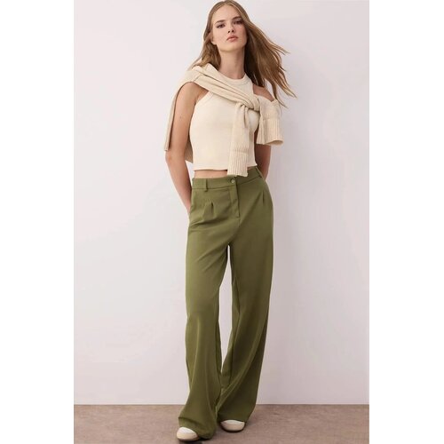 TRENDYOLMILLA ženske pantalone Twoaw25Pl00109, svetlo maslinasta-zelena Cene