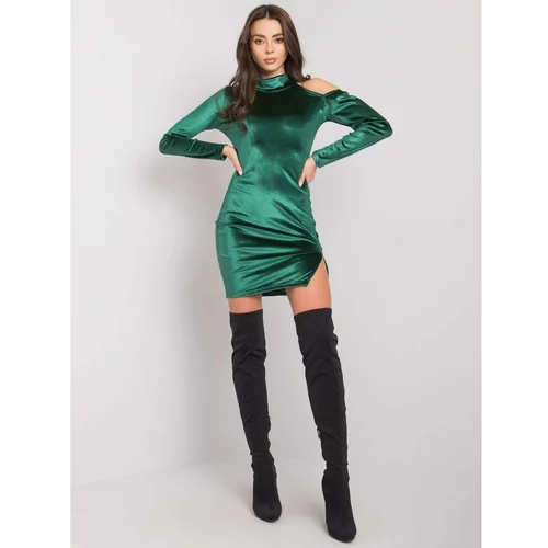 Fashion Hunters RUE PARIS Dark green velor dress with a slit