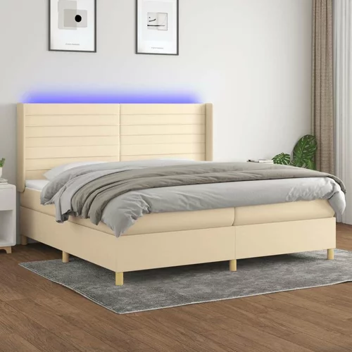  Box spring postelja z vzmetnico LED krem 200x200 cm blago