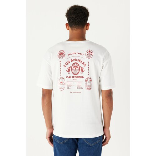 AC&Co / Altınyıldız Classics Men's White Oversized Loose Fit, Crew Neck 100% Cotton Printed T-Shirt. Slike