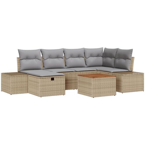 vidaXL 7 delni vrtni kavč komplet z blazinami Bež poly rattan, (22093029) Cene