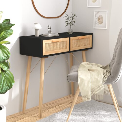 vidaXL Konzolni stol crni 80x30x75 cm od borovine i prirodnog ratana Cijene