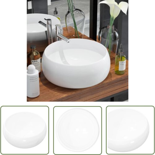 The Living Store Umivalnik iz keramike okrogel bel 40x15 cm - Umivalnik, (21744835) Slike