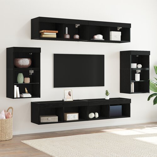 vidaXL Plutajuća Polica 2 kom Crni hrast 40x28,5x40 cm Inženjersko drvo, Zidni Ormari s LED Svjetlima 2 kom Crni hrast 40x30x30 cm, TV Zidni Ormari s LED Svjetlima 2 kom Crni hrast 80x30x30 cm Cijene