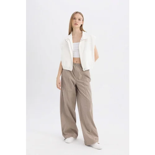 Defacto Wide Leg Double Pocket High Waist Standard Size Poplin Trousers