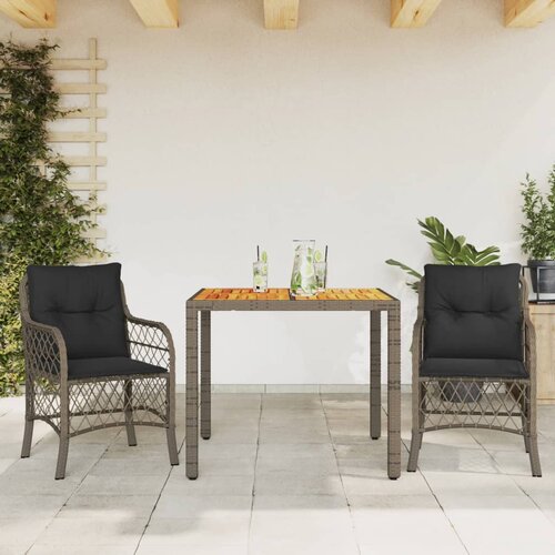  3-dijelni bistro set od poliratana s jastucima sivi Siva 90 cm table length Cene