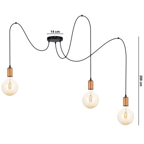  Luster na sajli MIROS 3xE27/60W/230V u obliku pauka, crna/bakarna Slike