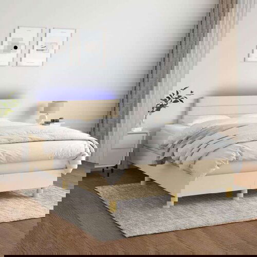  Box spring s madracem LED krem 120 x 200 cm od tkanine Slike