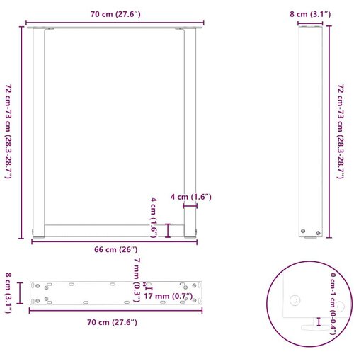 VidaXL Noge stolića za kavu U-oblika 3 kom antracit 70x(72-73)cm čelik Slike