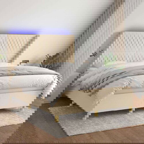  Box spring postelja z vzmetnico LED krem 140x200 cm blago, (20892990) Cene
