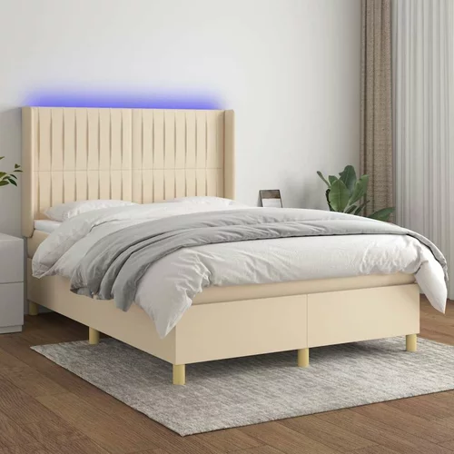  Box spring postelja z vzmetnico LED krem 140x200 cm blago, (20892990)