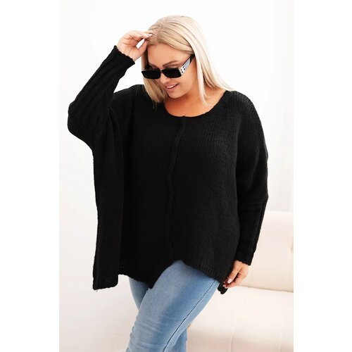 Kesi Włoski Women&amp;#039;s Plus Size sweater with acrylic, loose fit and 3/4 sleeves black Slike