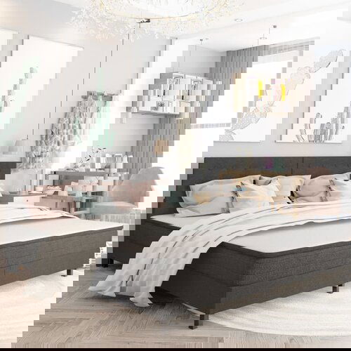 VidaXL Boxspring postelja temno siva iz blaga 200x200 cm Slike