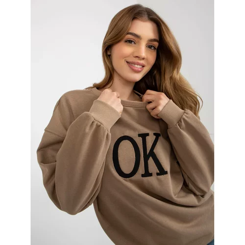 Fashion Hunters Dark beige loose sweatshirt without a hood with an inscription