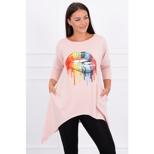 Kesi Oversize blouse with rainbow lip print dark powder pink Slike
