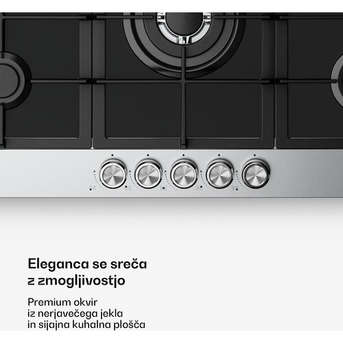 Klarstein Verosteel plinsko kuhalo, 5 plamena, električno paljenje, kompatibilno s prirodnim i LPG plinom, 10400W, 90cm Slike