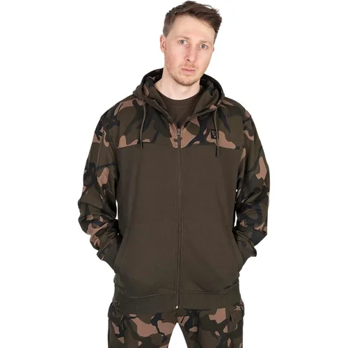 Fox Fishing Majica s kapuljačom LW Khaki/Camo Split Zip Hoody - 3XL