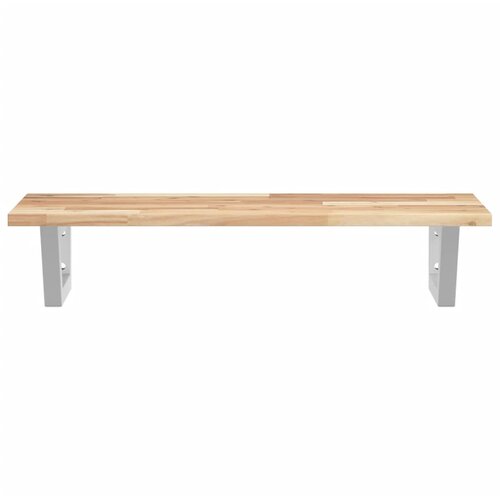  Zidna polica za umivaonik od čelika i masivnog bagremovog drva Smeđa 100 x 40 x 2 cm Slike