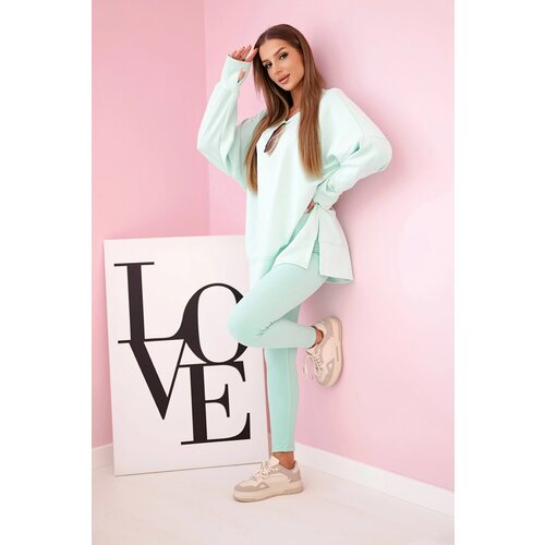 Kesi Włoski Set hoodie buttery fabric + ribbed trousers mint Slike